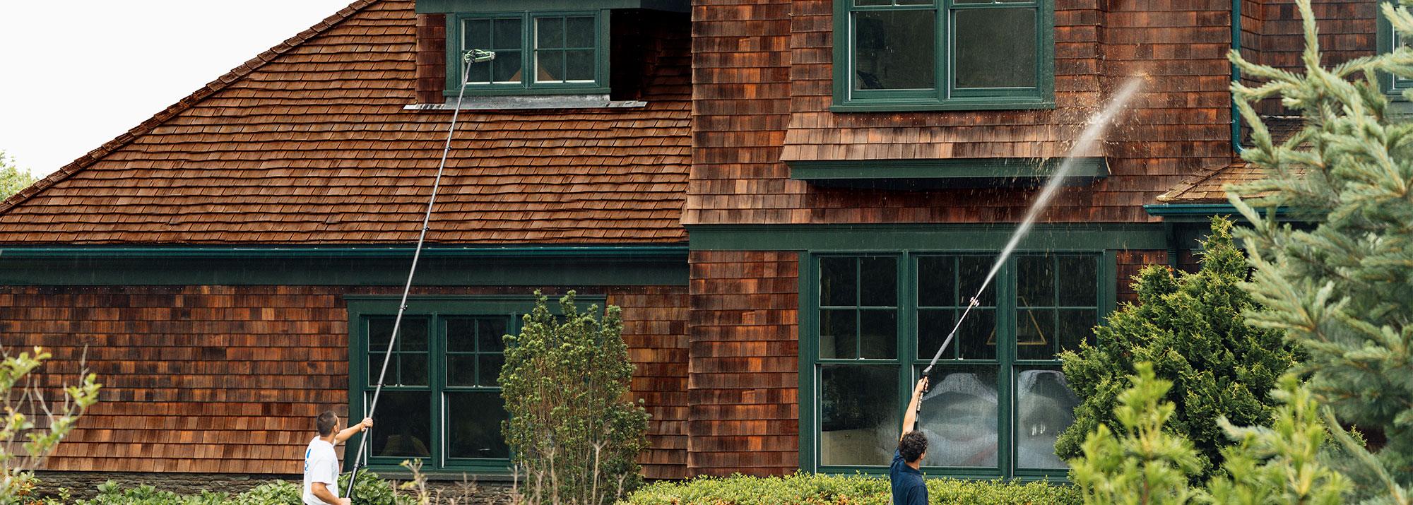 pressure washing a house